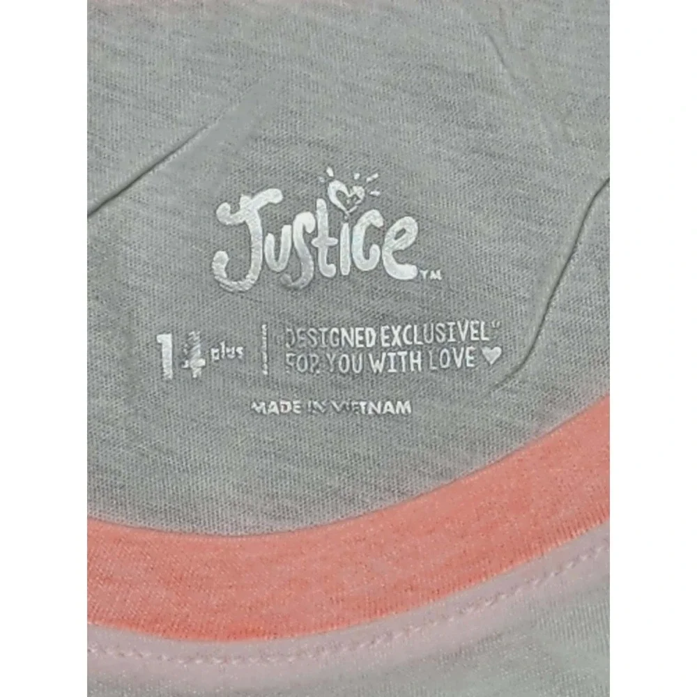 Justice Girls Unicorn Raglan Long Sleeve T-Shirt White Coral Size 14 Plus NWT
